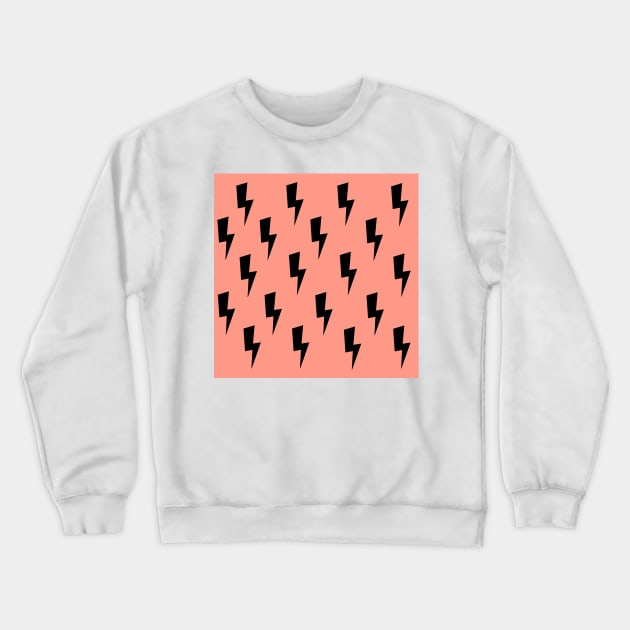 Lightning Bolts- Black on Pink Crewneck Sweatshirt by Vanta Arts